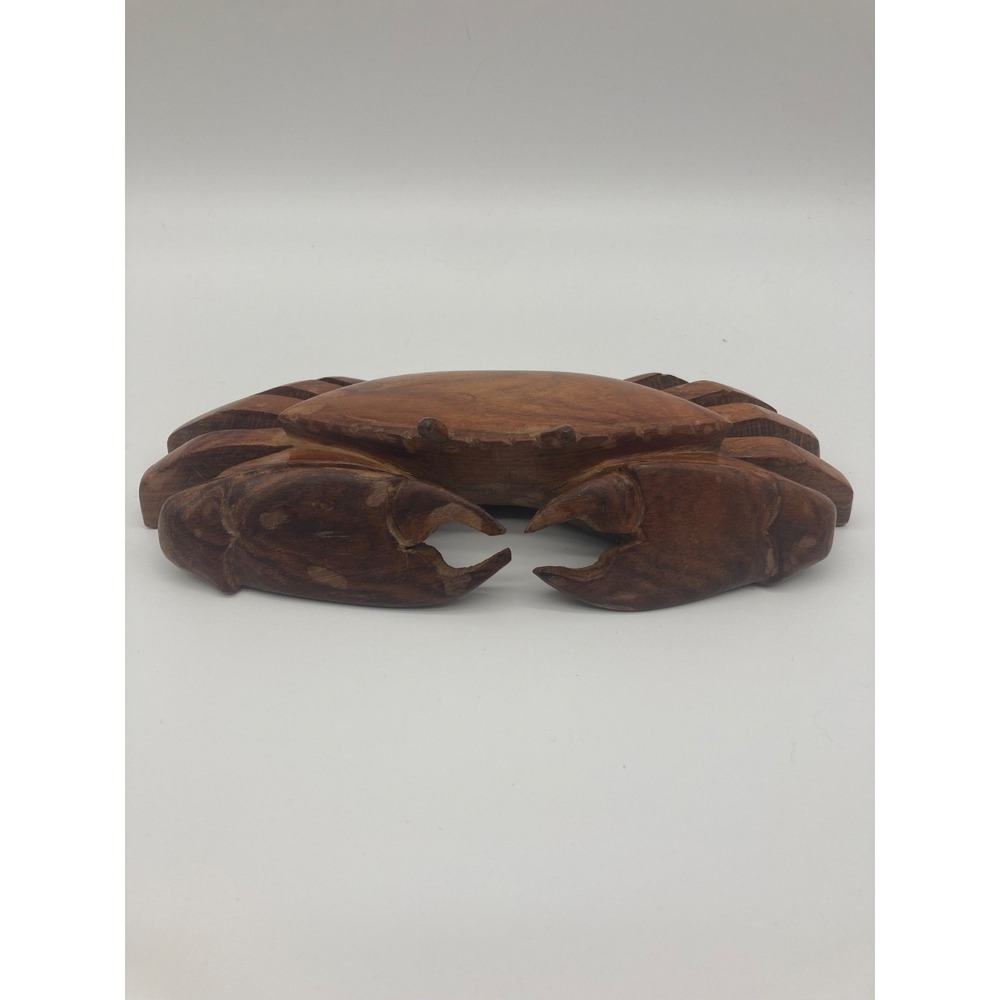 Vintage Hand Carved Wood Crab Sculpture Figurine Nautical Coastal Decor 8 Inch